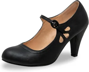 Chase & Chloe Kimmy-21 Women's Round Toe Pierced Mid Heel Mary Jane Style Dress Pumps