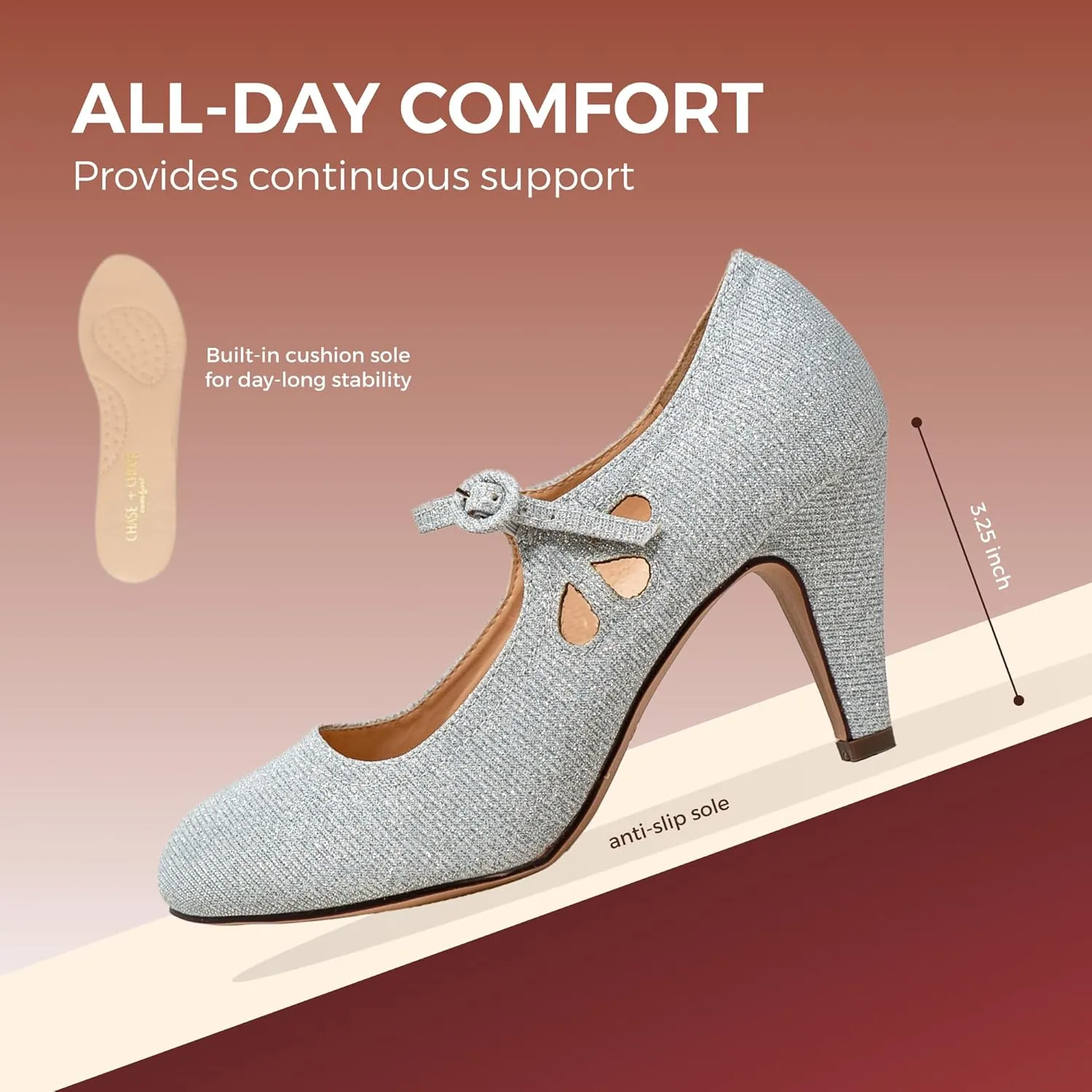 Chase & Chloe Kimmy-21 Women's Round Toe Pierced Mid Heel Mary Jane Style Dress Pumps