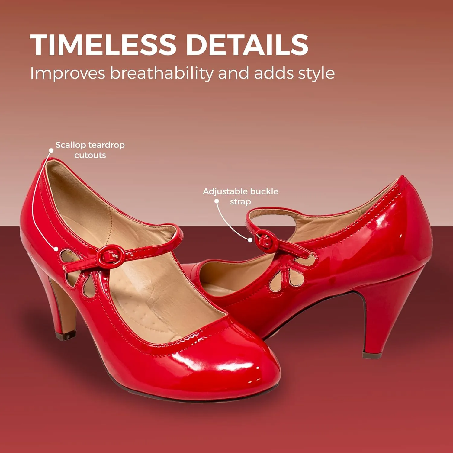 Chase & Chloe Kimmy-21 Women's Round Toe Pierced Mid Heel Mary Jane Style Dress Pumps