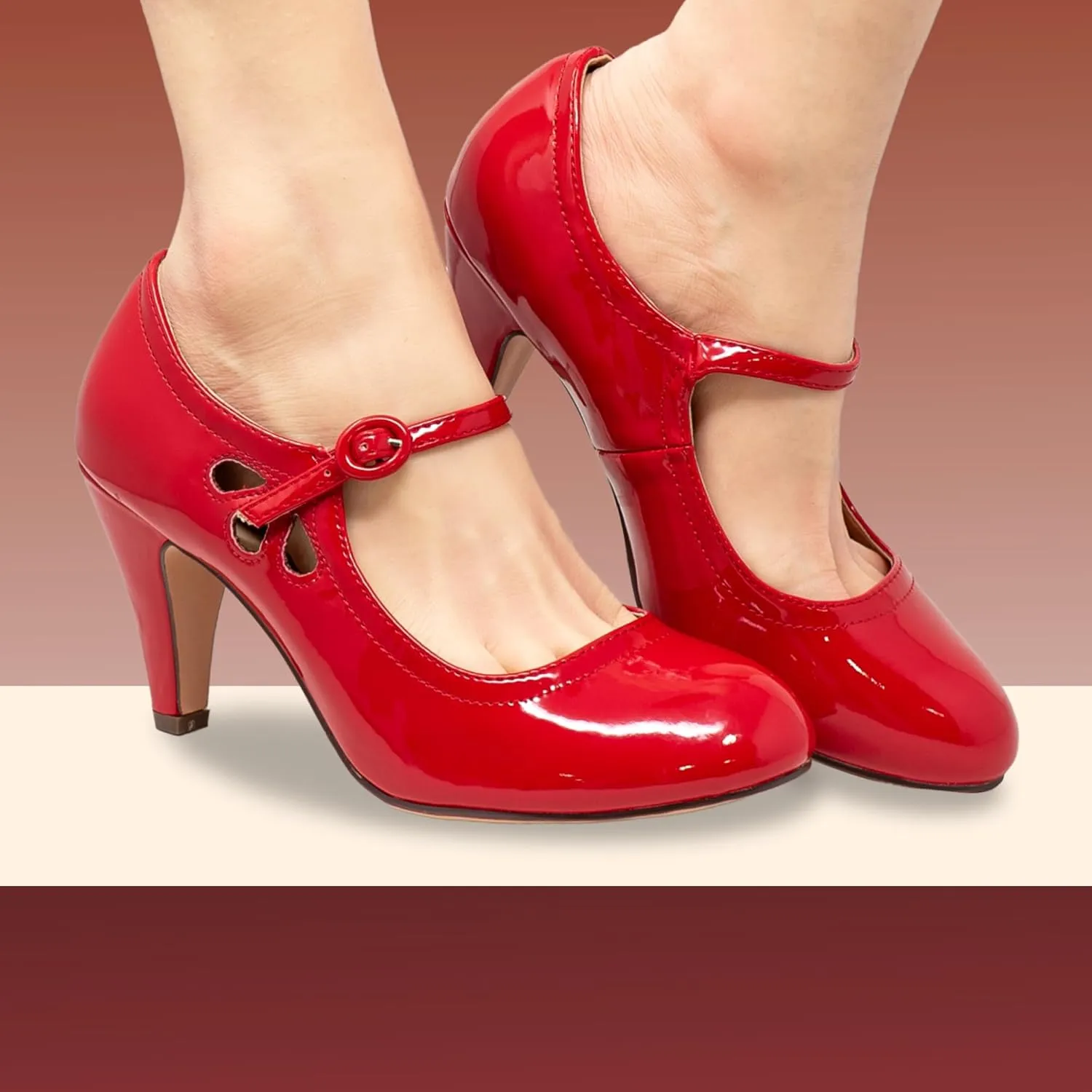 Chase & Chloe Kimmy-21 Women's Round Toe Pierced Mid Heel Mary Jane Style Dress Pumps