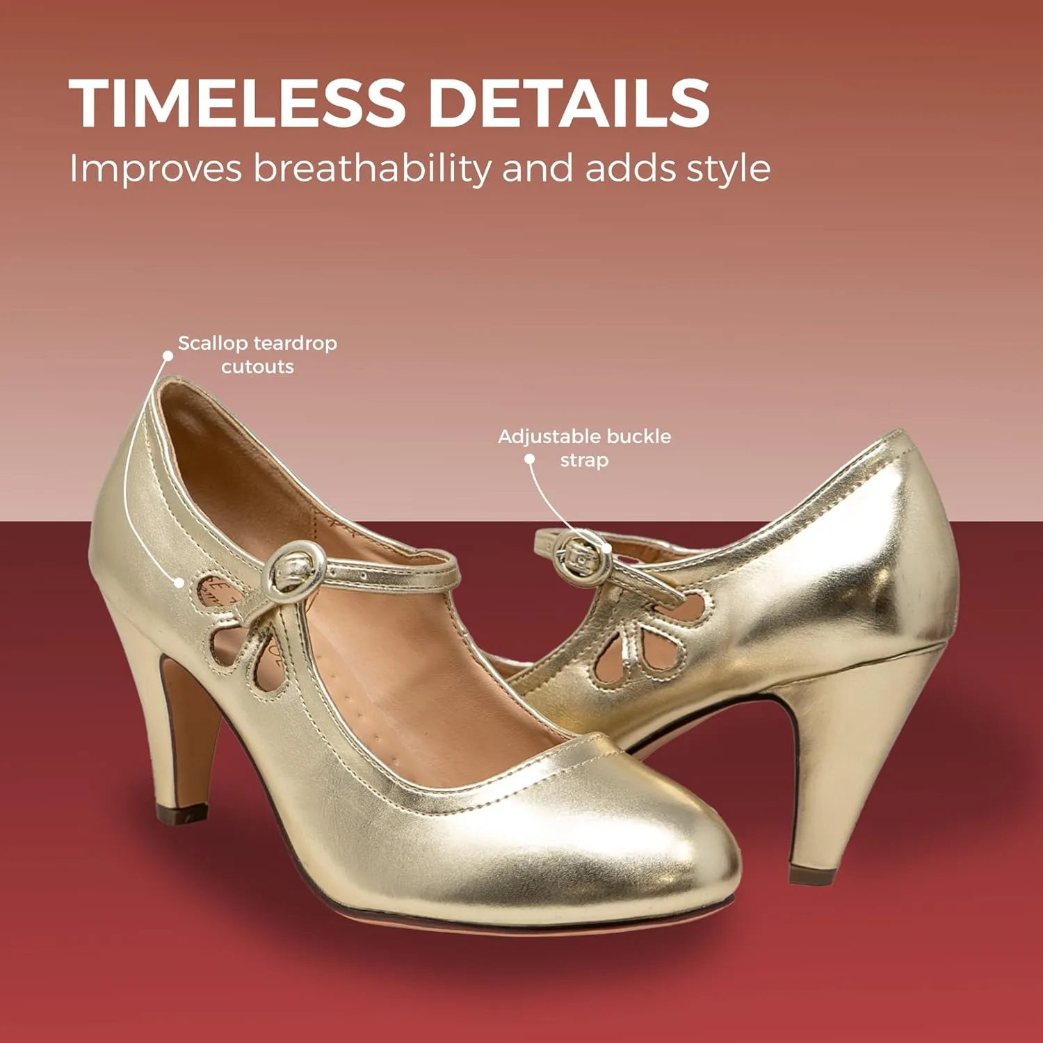 Chase & Chloe Kimmy-21 Women's Round Toe Pierced Mid Heel Mary Jane Style Dress Pumps