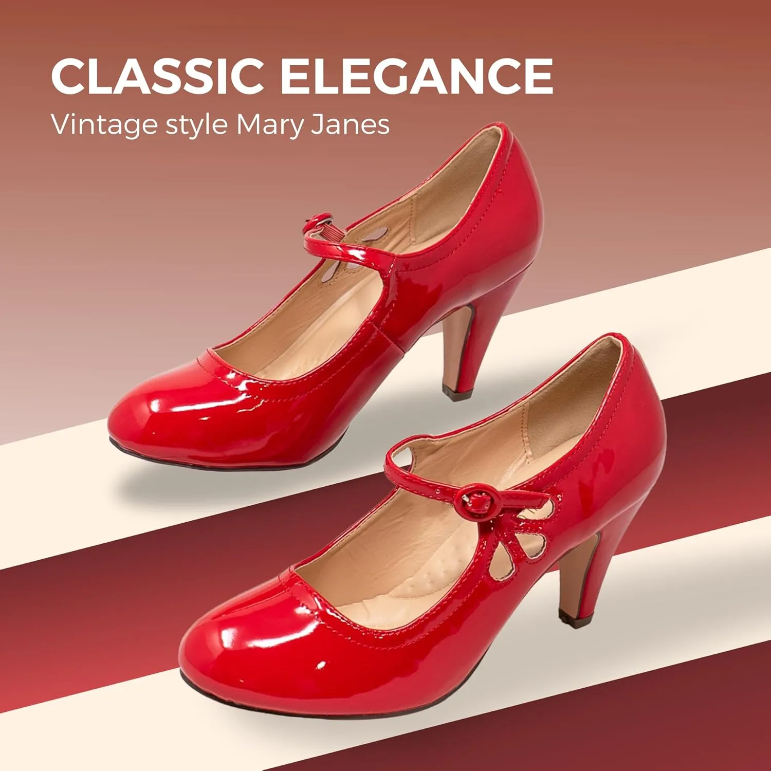 Chase & Chloe Kimmy-21 Women's Round Toe Pierced Mid Heel Mary Jane Style Dress Pumps