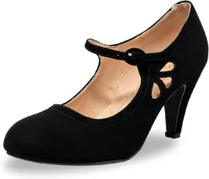 Chase & Chloe Kimmy-21 Women's Round Toe Pierced Mid Heel Mary Jane Style Dress Pumps