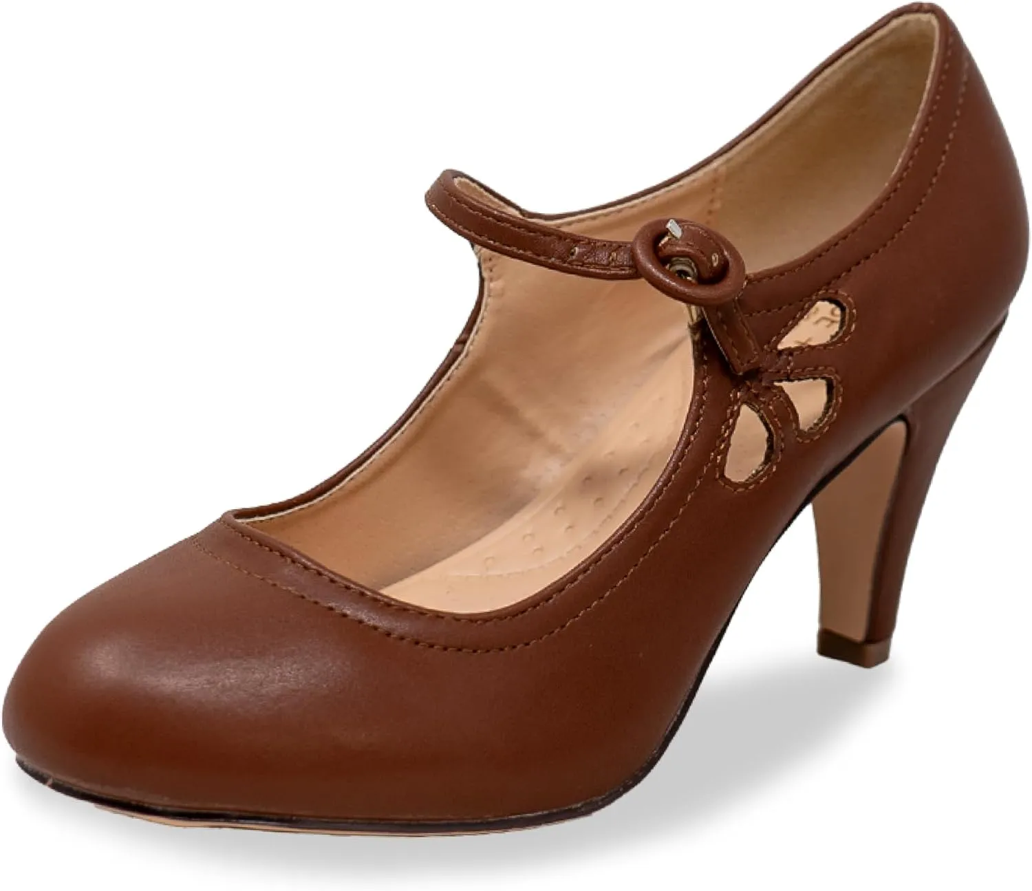 Chase & Chloe Kimmy-21 Women's Round Toe Pierced Mid Heel Mary Jane Style Dress Pumps