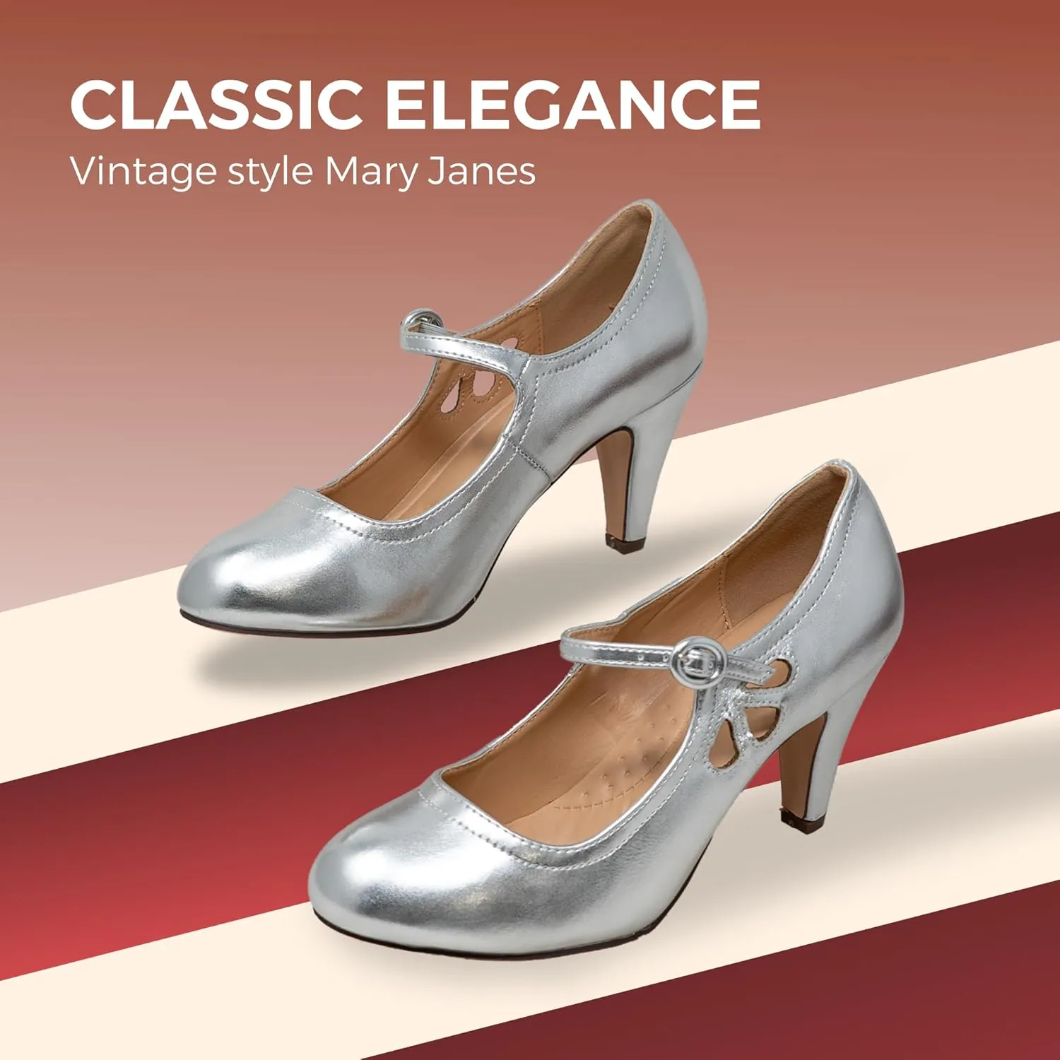 Chase & Chloe Kimmy-21 Women's Round Toe Pierced Mid Heel Mary Jane Style Dress Pumps