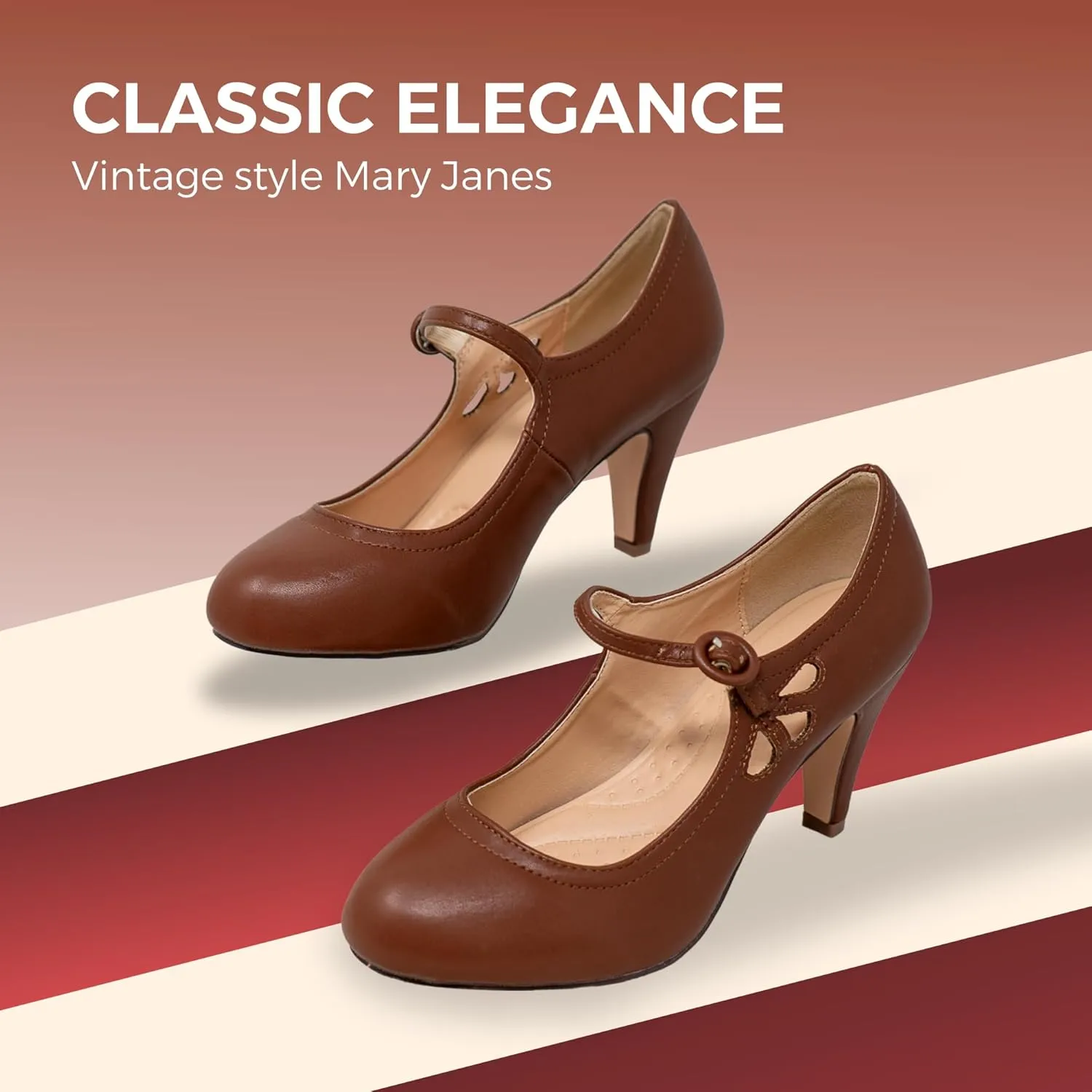 Chase & Chloe Kimmy-21 Women's Round Toe Pierced Mid Heel Mary Jane Style Dress Pumps