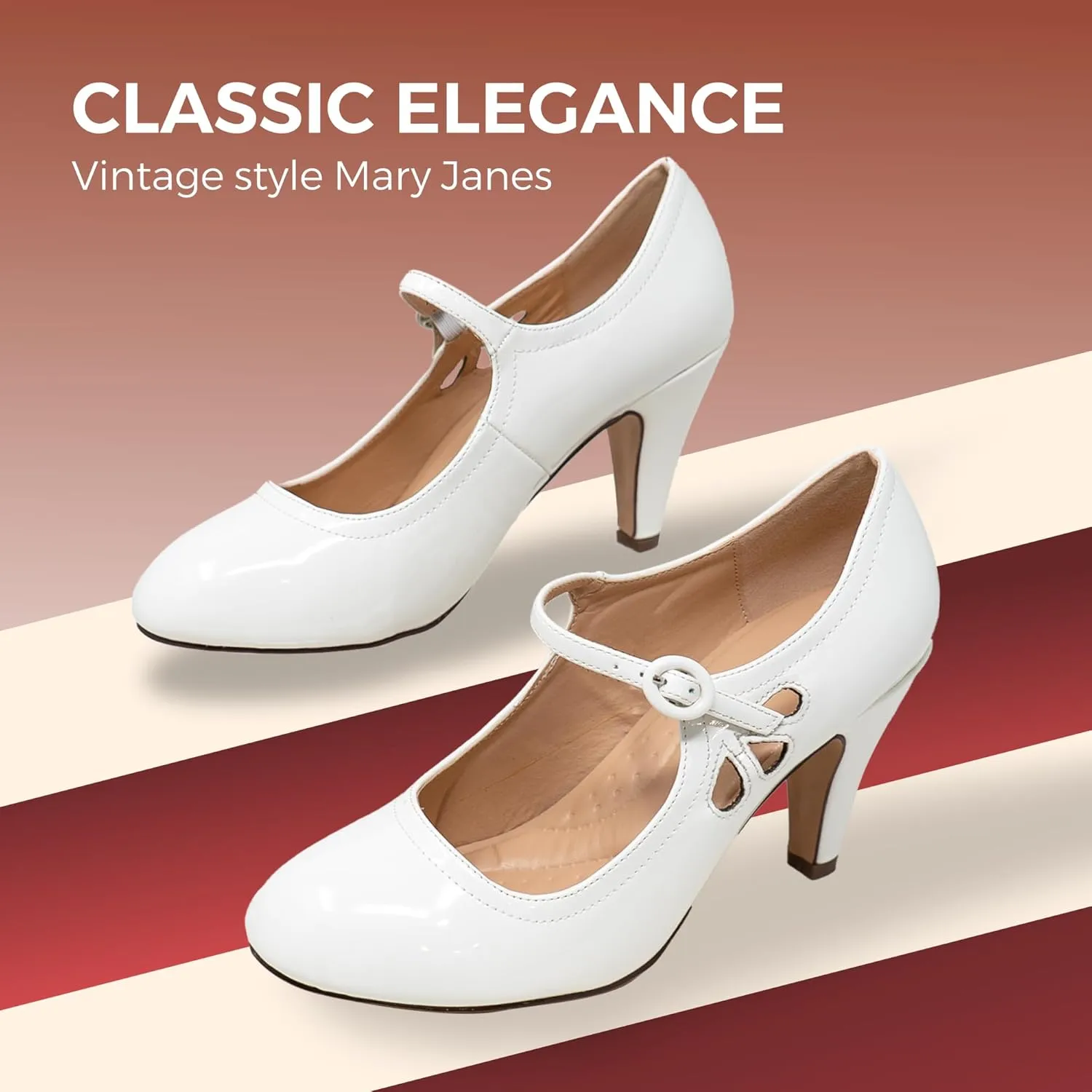 Chase & Chloe Kimmy-21 Women's Round Toe Pierced Mid Heel Mary Jane Style Dress Pumps