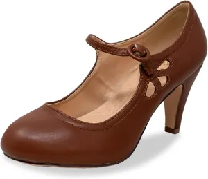 Chase & Chloe Kimmy-21 Women's Round Toe Pierced Mid Heel Mary Jane Style Dress Pumps