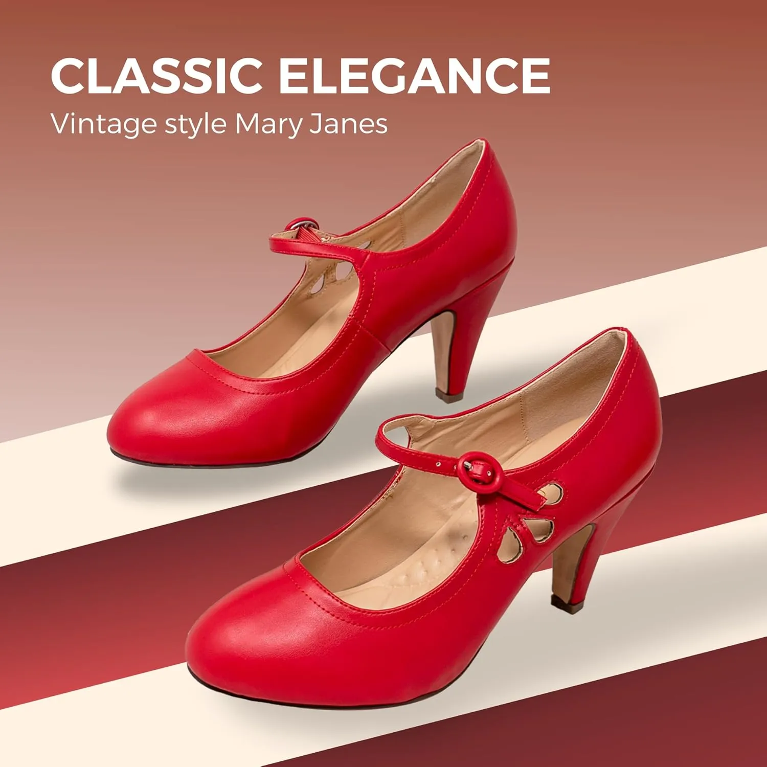 Chase & Chloe Kimmy-21 Women's Round Toe Pierced Mid Heel Mary Jane Style Dress Pumps