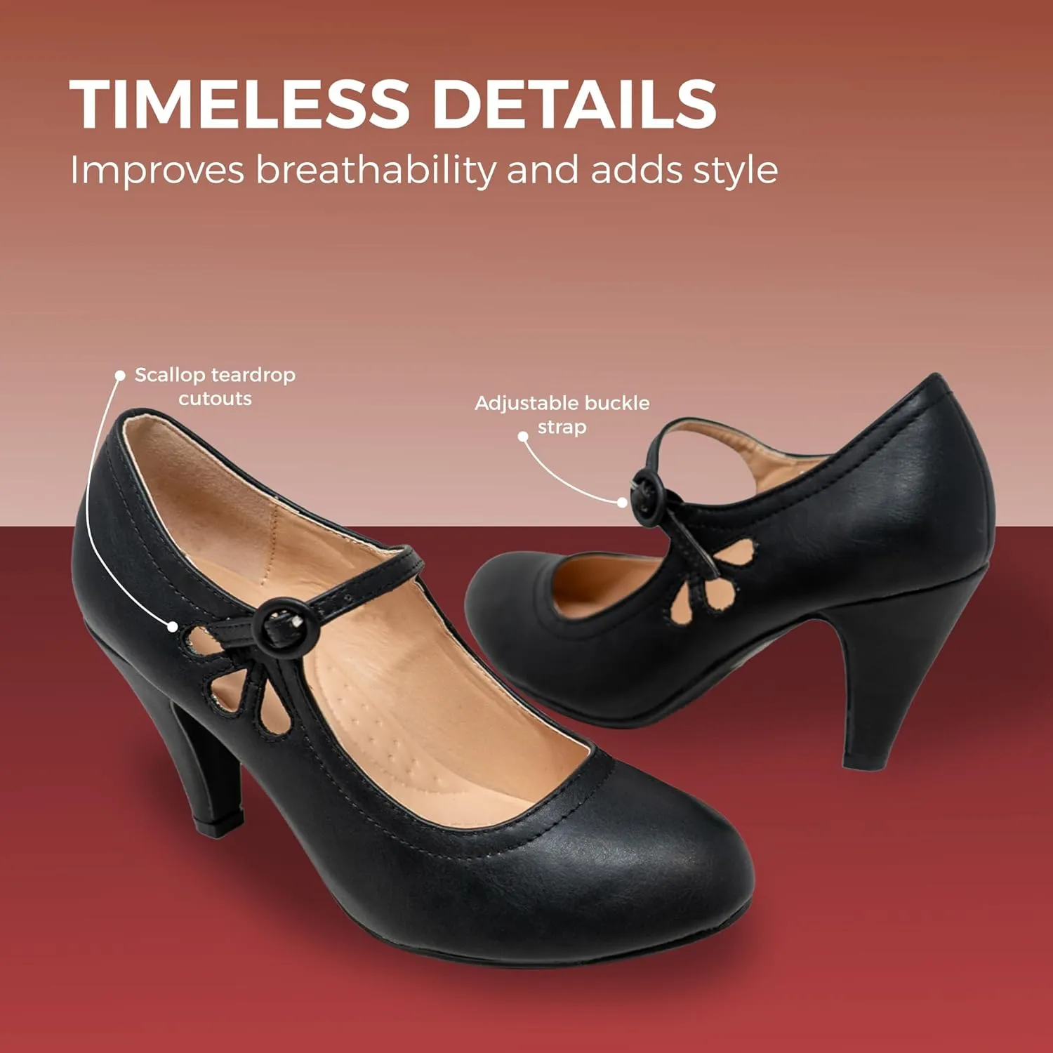 Chase & Chloe Kimmy-21 Women's Round Toe Pierced Mid Heel Mary Jane Style Dress Pumps