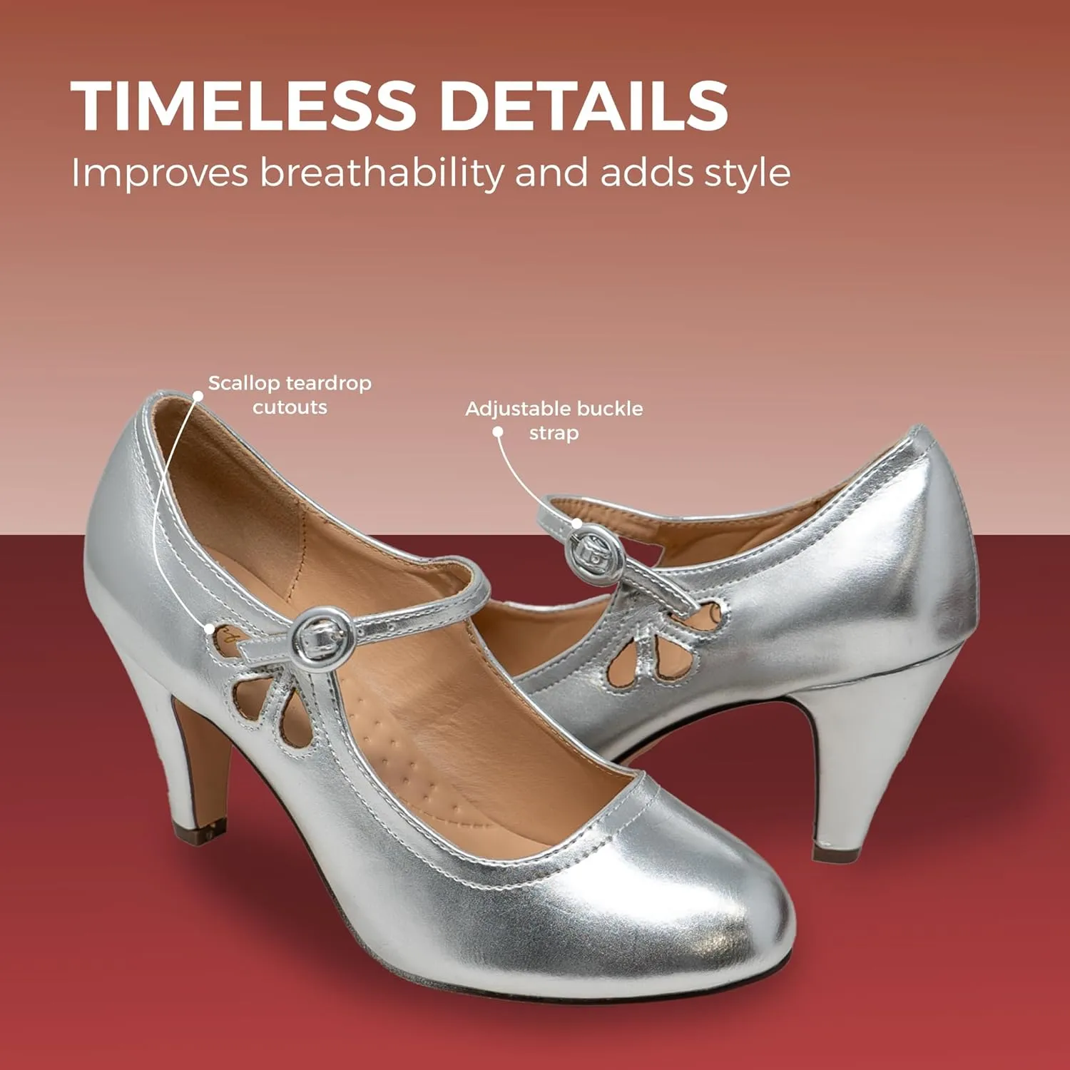 Chase & Chloe Kimmy-21 Women's Round Toe Pierced Mid Heel Mary Jane Style Dress Pumps