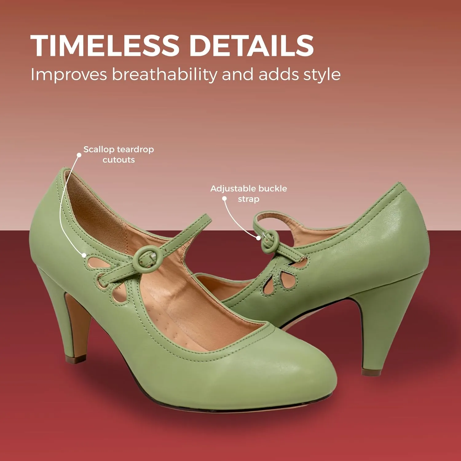 Chase & Chloe Kimmy-21 Women's Round Toe Pierced Mid Heel Mary Jane Style Dress Pumps