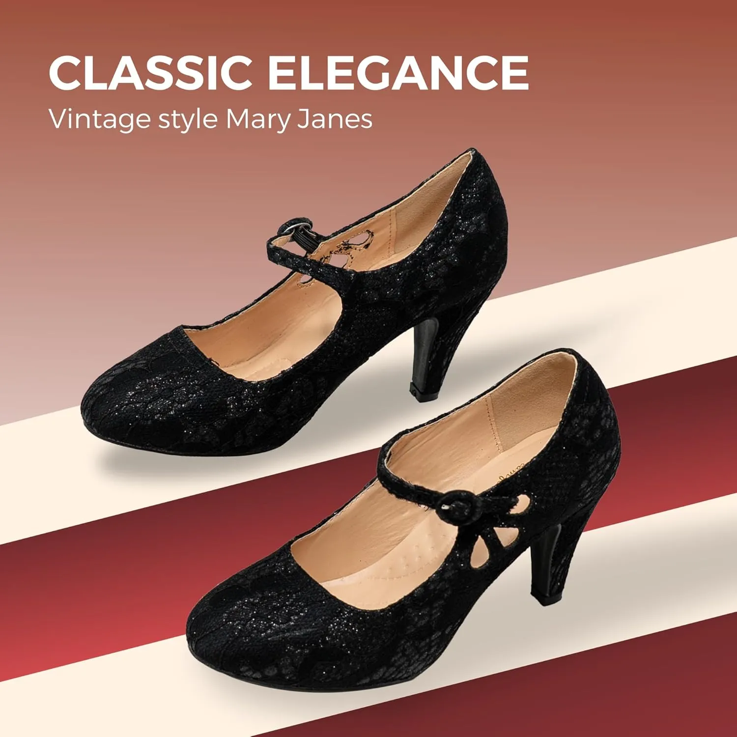 Chase & Chloe Kimmy-21 Women's Round Toe Pierced Mid Heel Mary Jane Style Dress Pumps