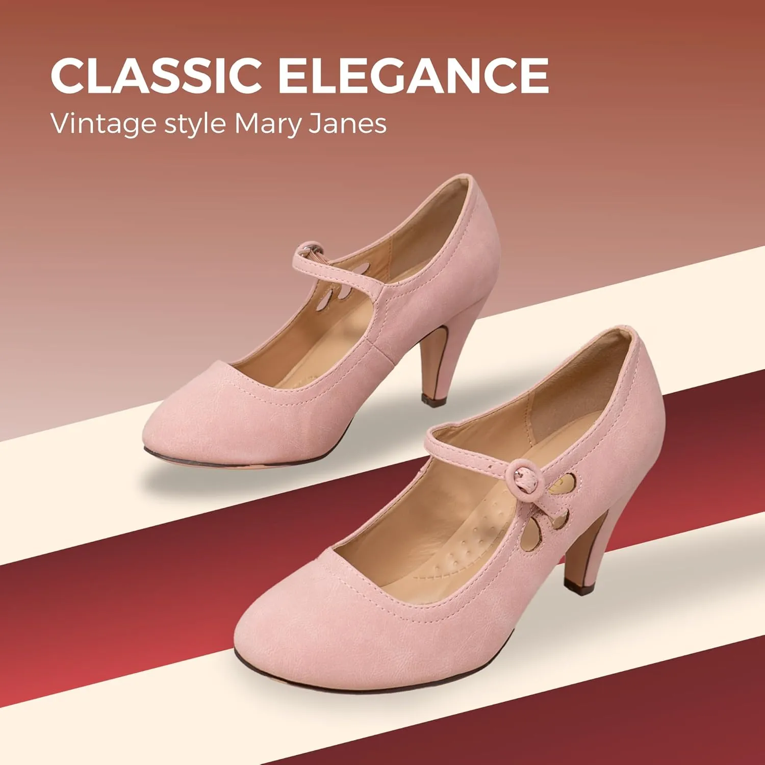Chase & Chloe Kimmy-21 Women's Round Toe Pierced Mid Heel Mary Jane Style Dress Pumps