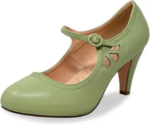 Chase & Chloe Kimmy-21 Women's Round Toe Pierced Mid Heel Mary Jane Style Dress Pumps