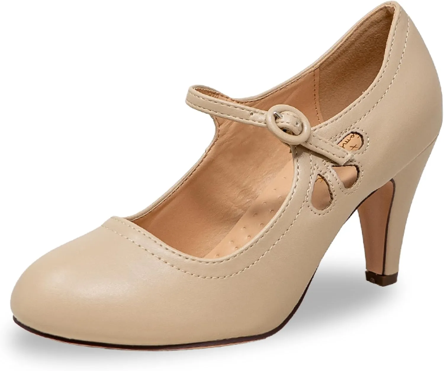 Chase & Chloe Kimmy-21 Women's Round Toe Pierced Mid Heel Mary Jane Style Dress Pumps