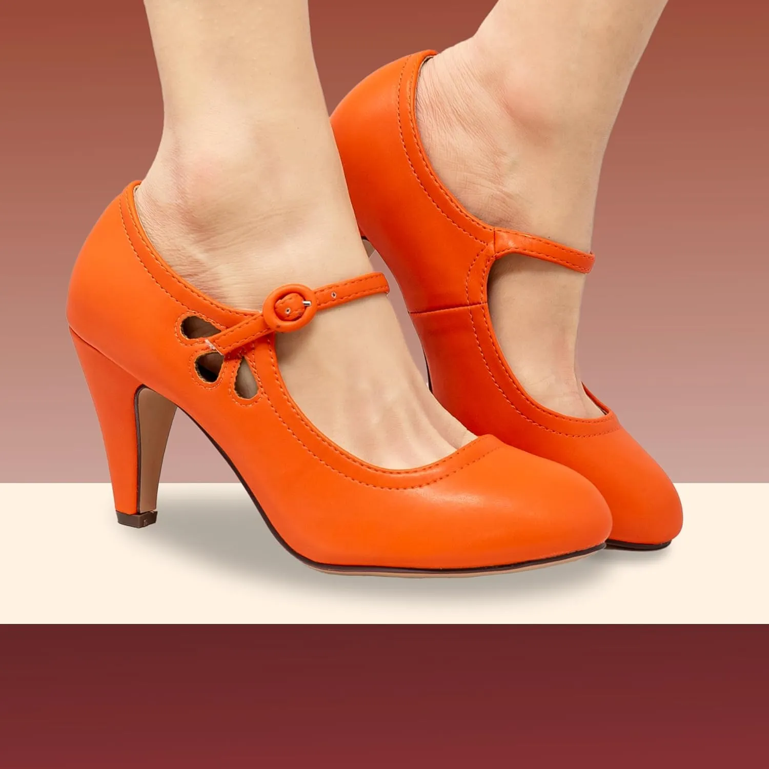 Chase & Chloe Kimmy-21 Women's Round Toe Pierced Mid Heel Mary Jane Style Dress Pumps