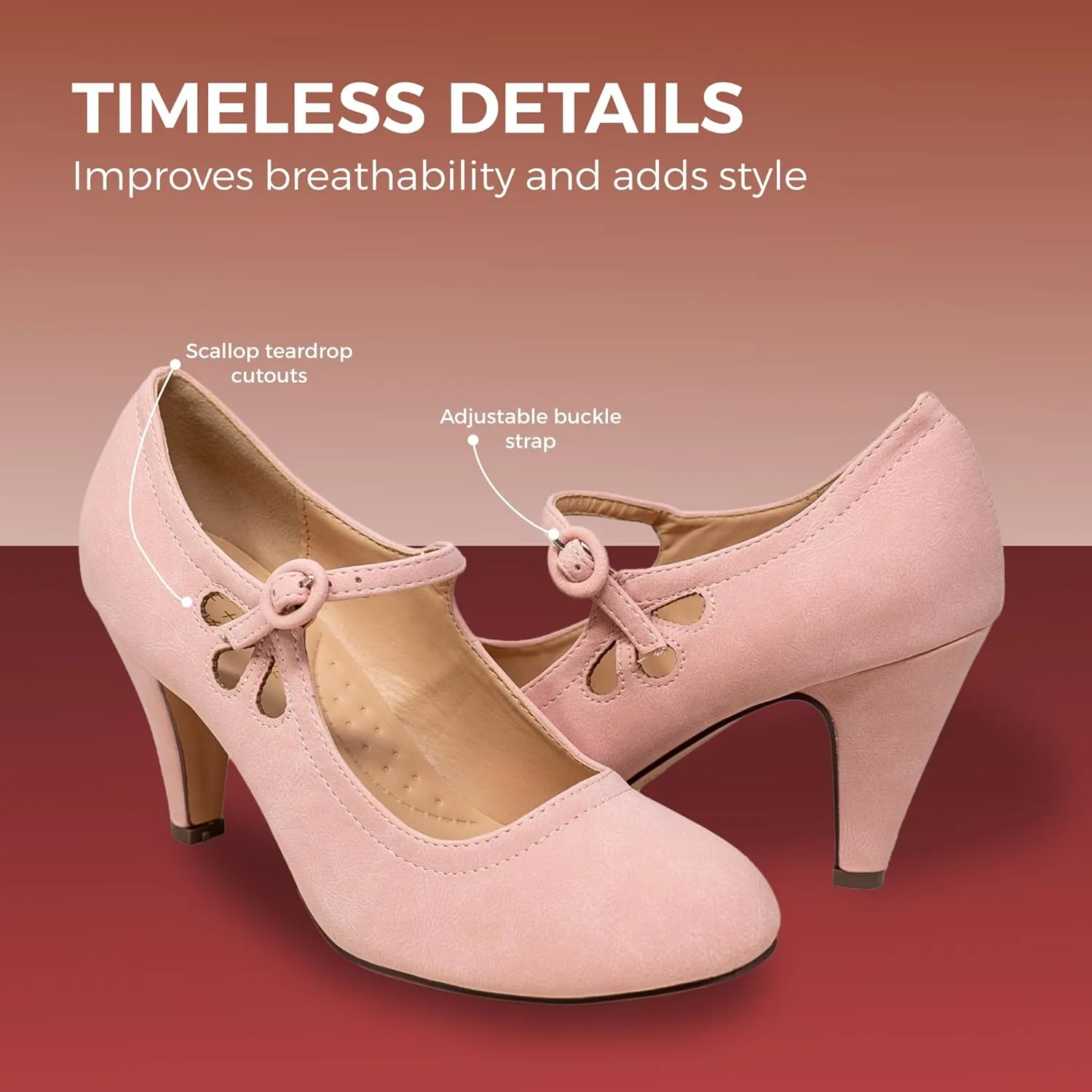 Chase & Chloe Kimmy-21 Women's Round Toe Pierced Mid Heel Mary Jane Style Dress Pumps