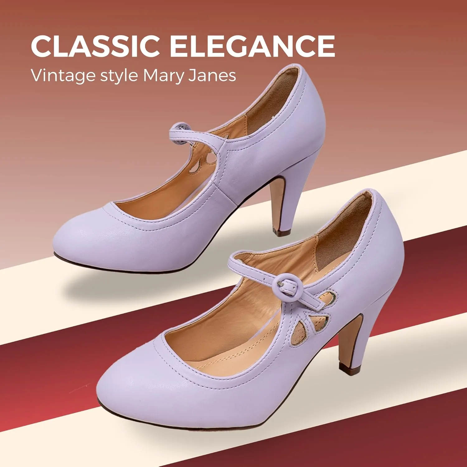 Chase & Chloe Kimmy-21 Women's Round Toe Pierced Mid Heel Mary Jane Style Dress Pumps