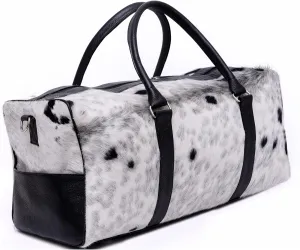 CHAYELL Luxurious Cowhide Duffel Bag for Men's and Women's - Large Size Unisex Travel Duffle Bag, Unique Leather Gym Bag Weekender Overnight Bag Premium Quality Cow Hair On Duffle (Duffle Bag, White)