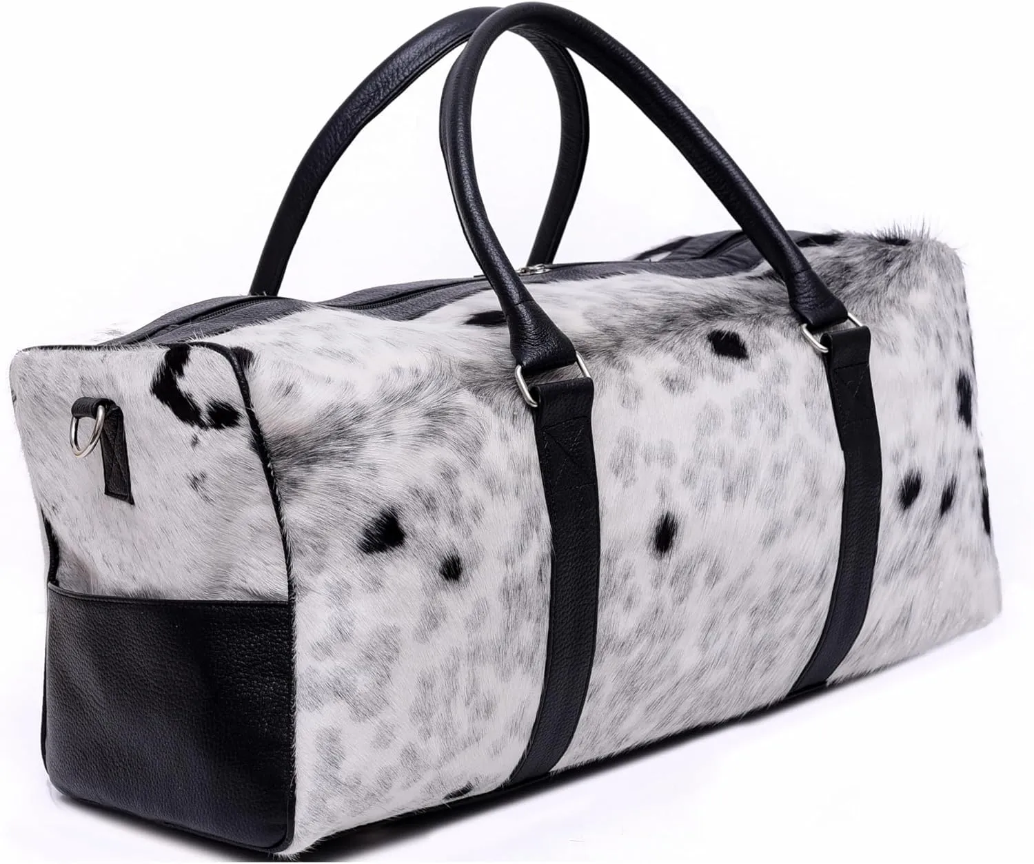 CHAYELL Luxurious Cowhide Duffel Bag for Men's and Women's - Large Size Unisex Travel Duffle Bag, Unique Leather Gym Bag Weekender Overnight Bag Premium Quality Cow Hair On Duffle (Duffle Bag, White)