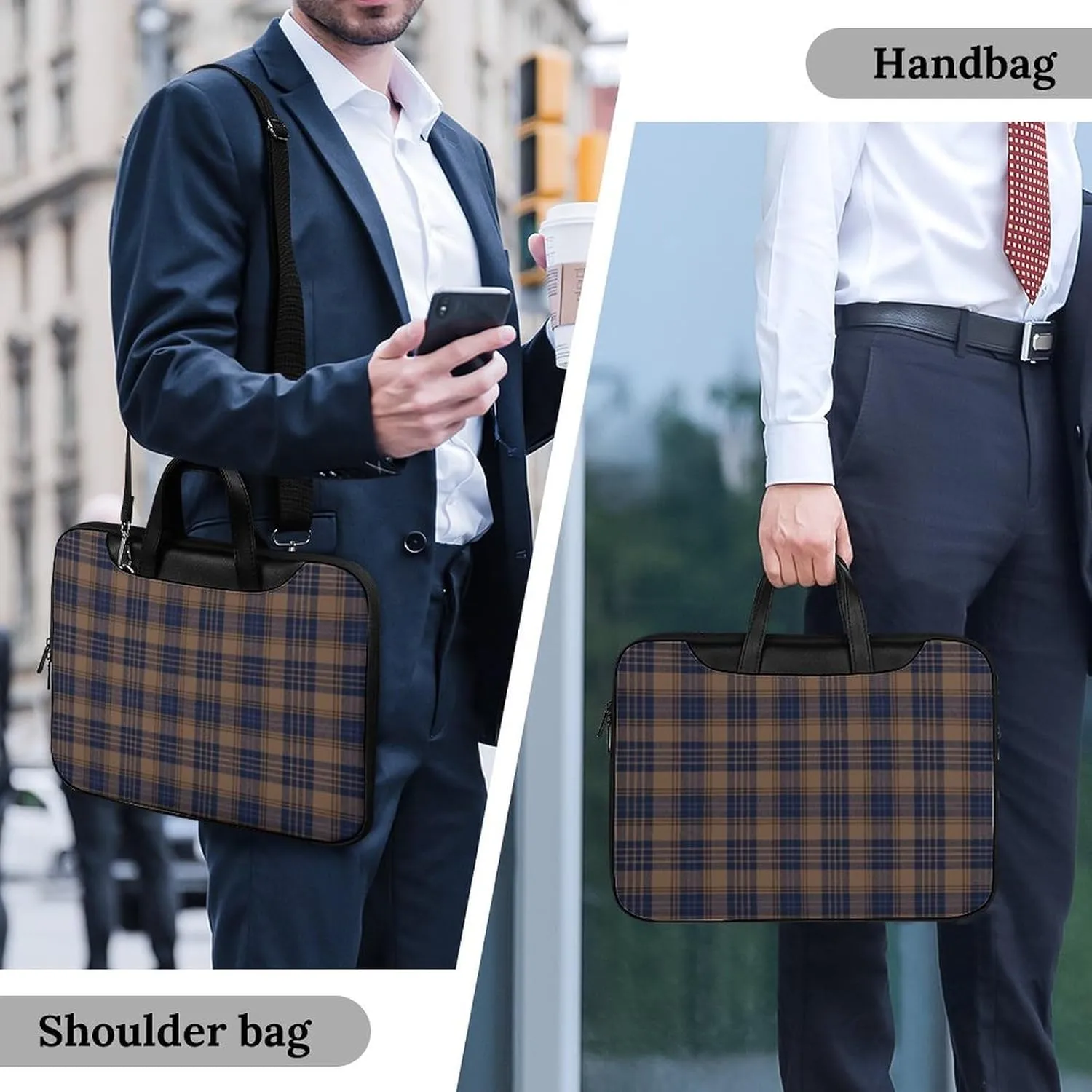 Checkered Black And White Handheld Single Shoulder Crossbody Laptop Bag Unisex