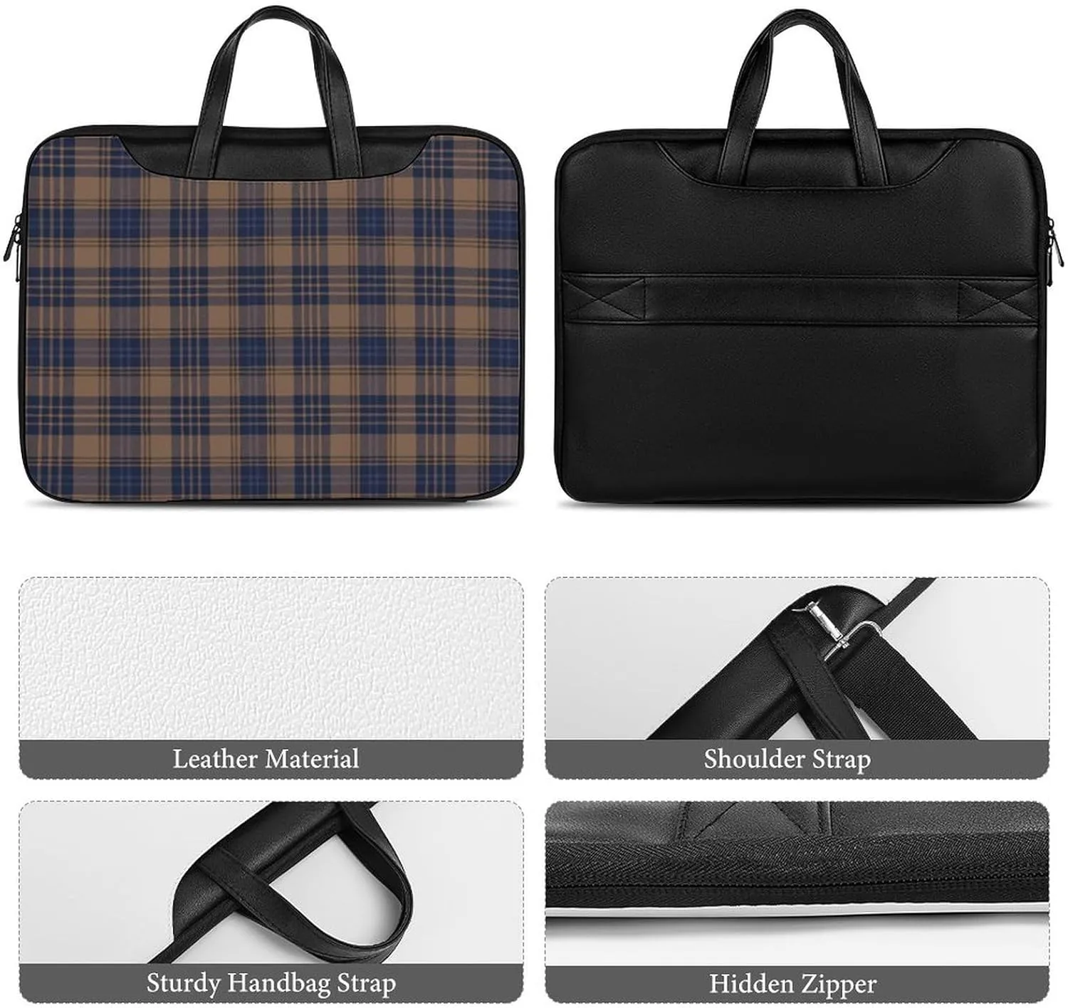 Checkered Black And White Handheld Single Shoulder Crossbody Laptop Bag Unisex
