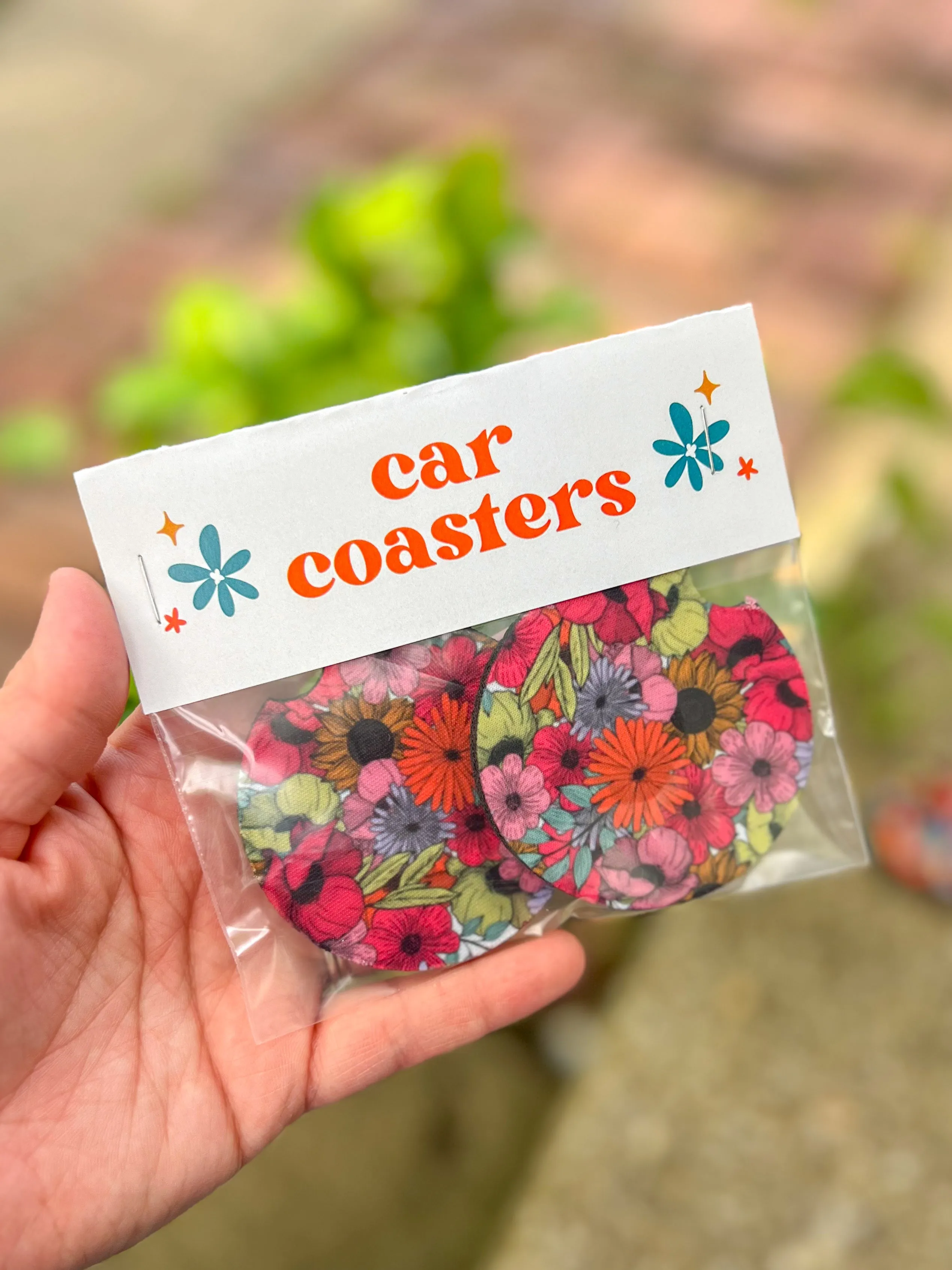 Checkered Daisy Car Coasters