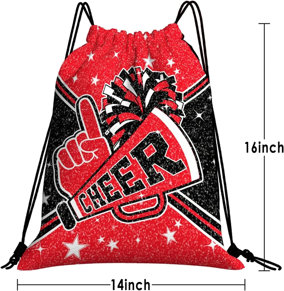 Cheerleading Drawstring Bag Gift Set Including Drawstring Sackpack Stickers Lanyard Keychains Bracelets Hair Ties 6 Pcs(Red)