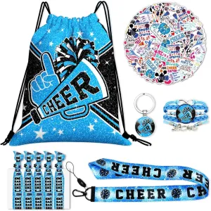 Cheerleading Drawstring Bag Set Including Drawstring Sackpack Stickers Lanyard Keychains Bracelets Hair Ties 6 Pcs