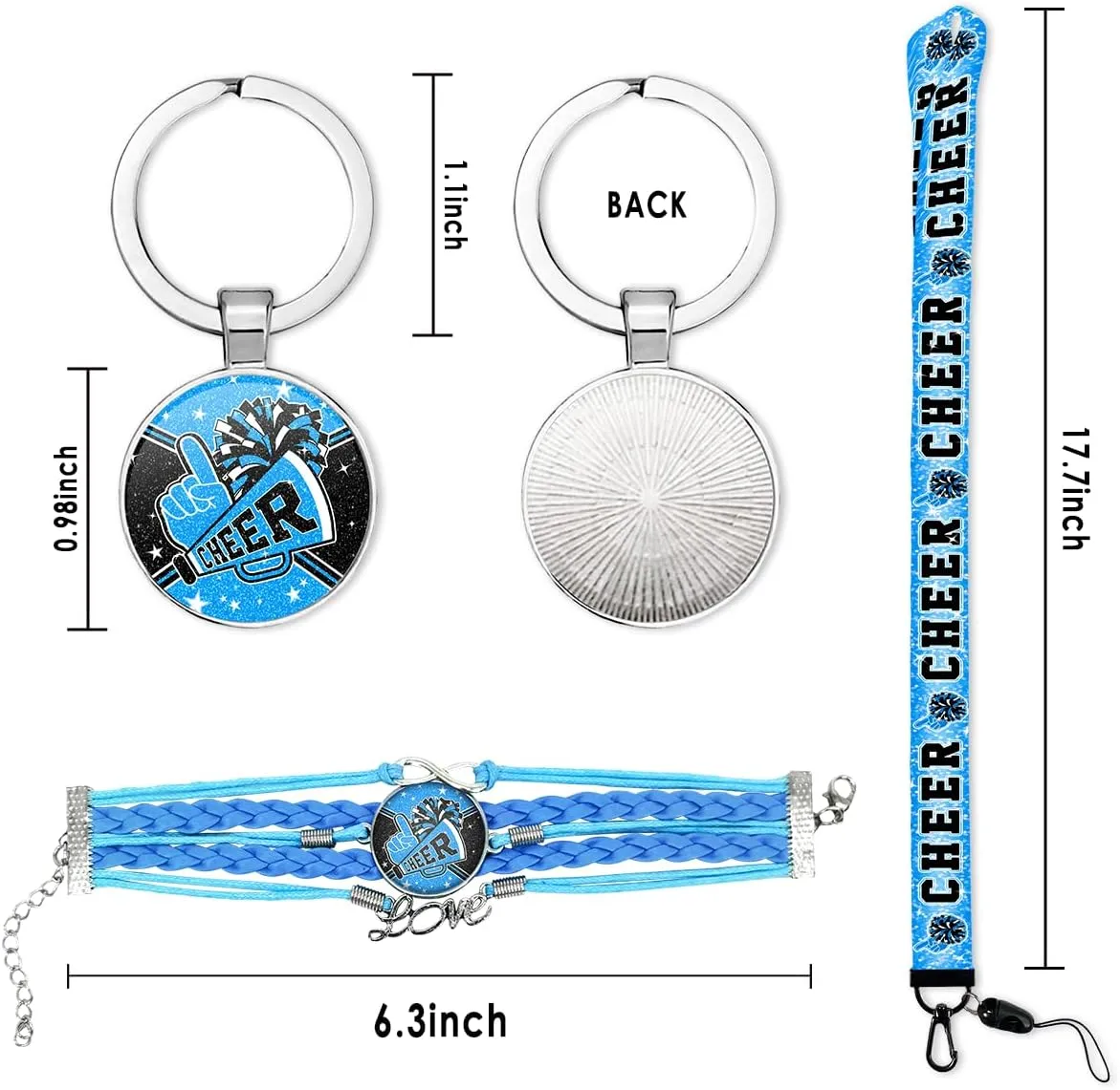 Cheerleading Drawstring Bag Set Including Drawstring Sackpack Stickers Lanyard Keychains Bracelets Hair Ties 6 Pcs