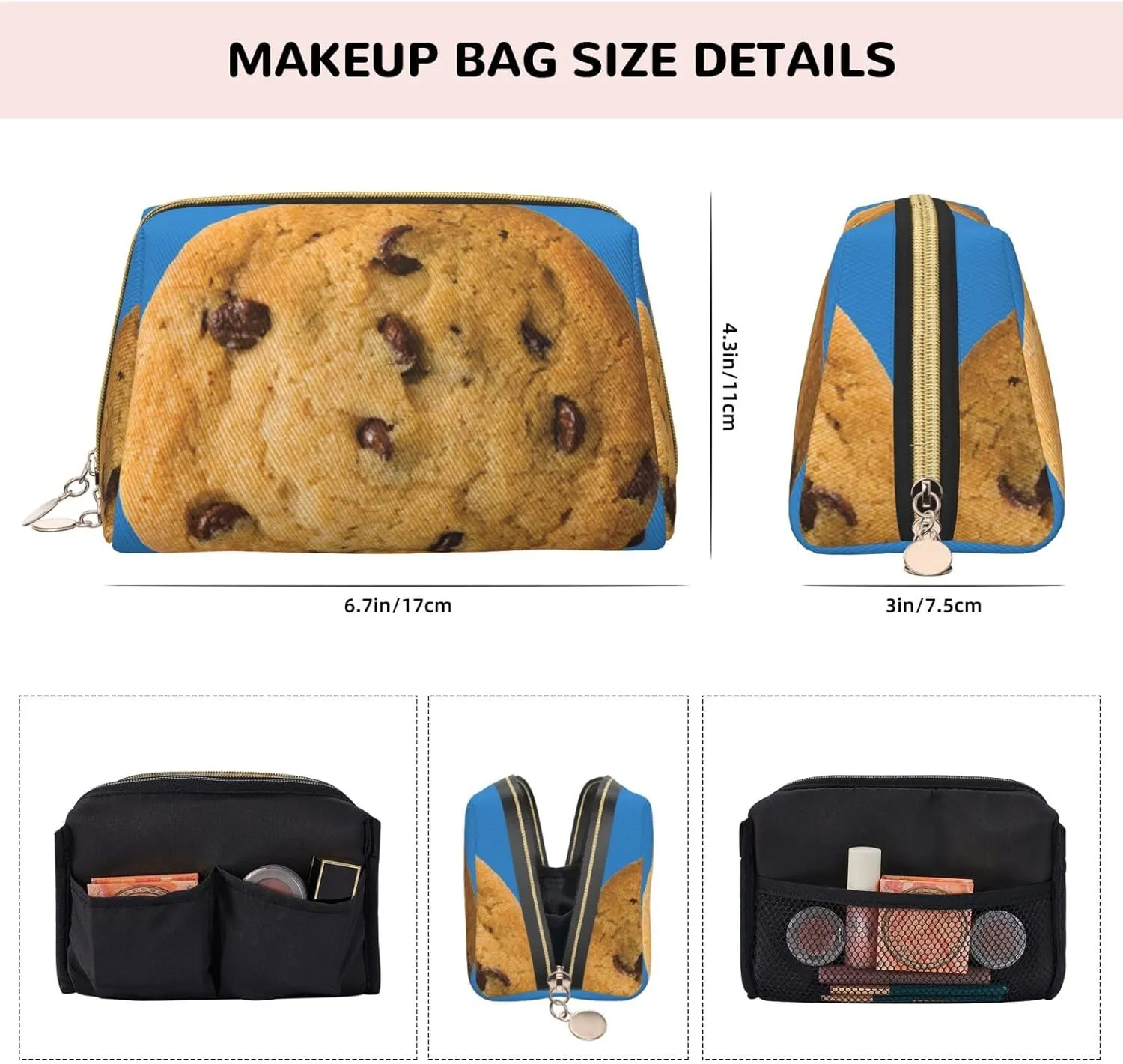 Chocolate Cookie Toiletry Pouch, Travel-Friendly Makeup Organizer For Makeup Brushes, Lipsticks