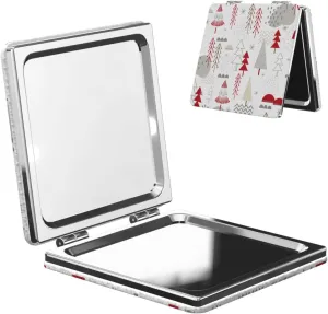 Christmas Trees with Red Stars Small Makeup Mirror Portable Travel Cosmetic Mirror Folding Small Pocket Mirror