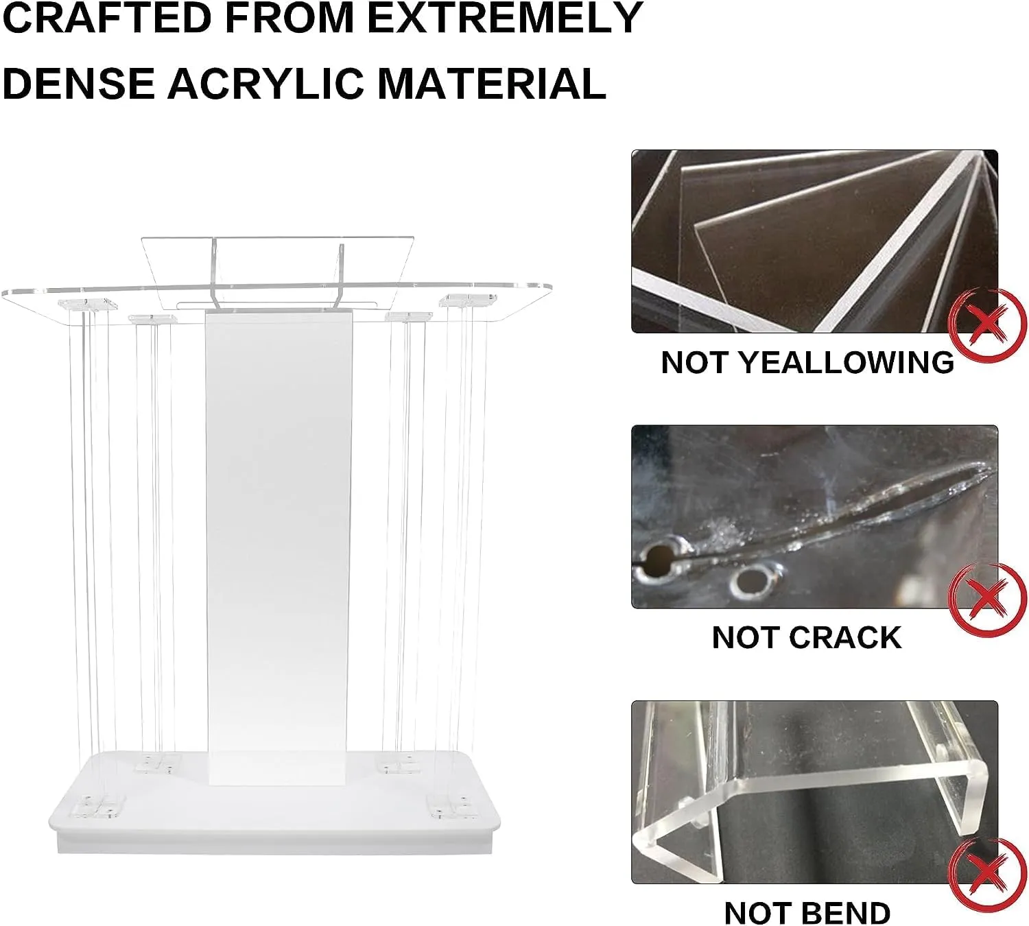 Church Pulpit with Wheels,Church Podium with Led Light,Acrylic Church Podium with Rollers& Vertical Reading Platform, 46”Elegant Transparent Lecterns for Churches Entrance, Classroom