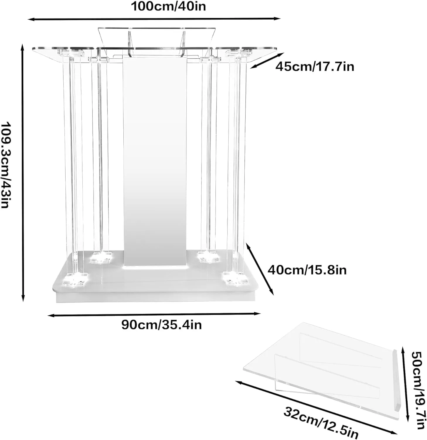Church Pulpit with Wheels,Church Podium with Led Light,Acrylic Church Podium with Rollers& Vertical Reading Platform, 46”Elegant Transparent Lecterns for Churches Entrance, Classroom