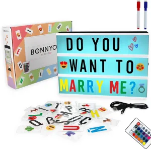 Cinema Light Box Color Changing with 400 Letters, Emojis, Remote Control and 2 Markers - BONNYCO | Led Light Box 16 Colors Home, Office & Room Decor | Cinema Led Sign Letters Board Gifts for Women Men