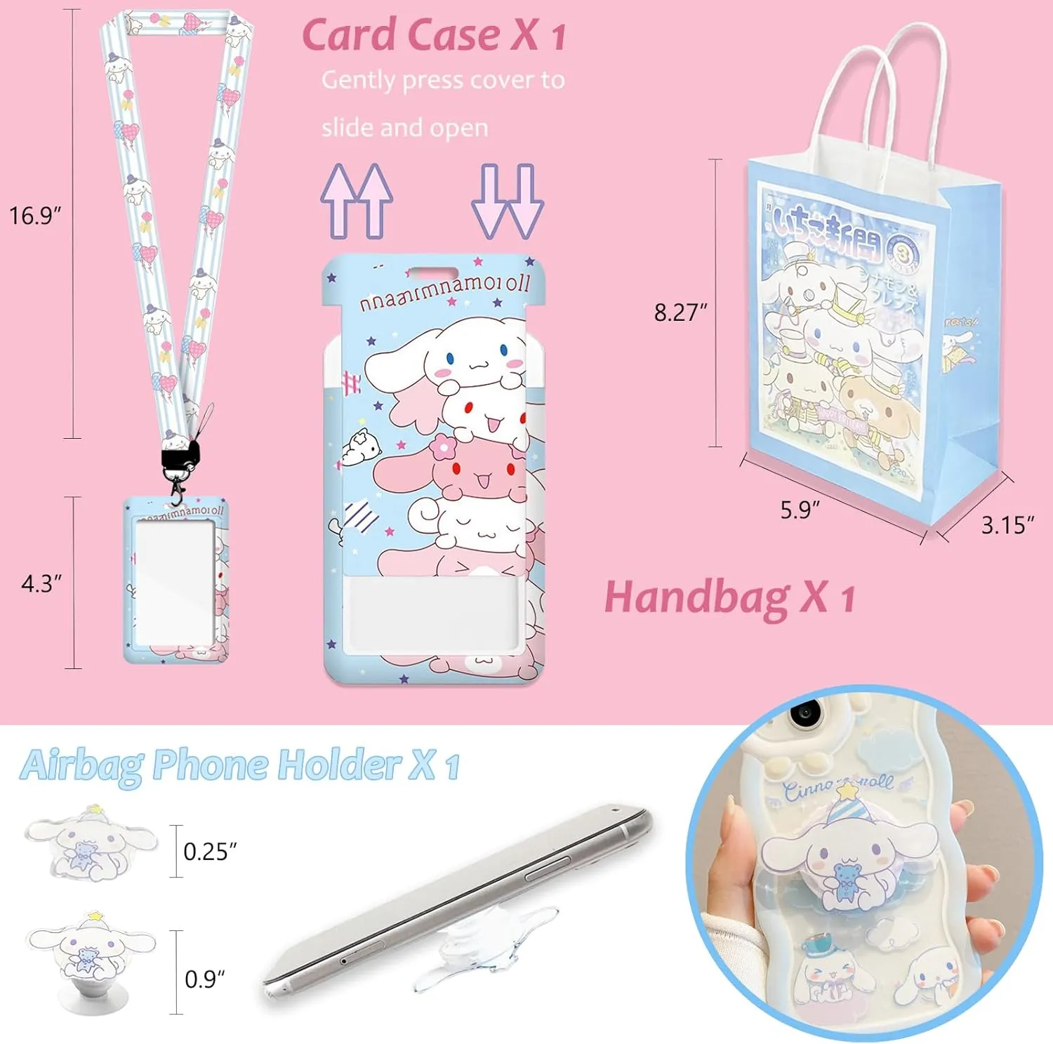 Cinnamoroll School Supplies Anime Stationery Gift Set Includs Pencil Case Pens Stickers Badge Pins Keychain Lanyard with ID Card Holder Ruler Sticky Note Paper Phone Holder Gift Bag for Girls (Blue)