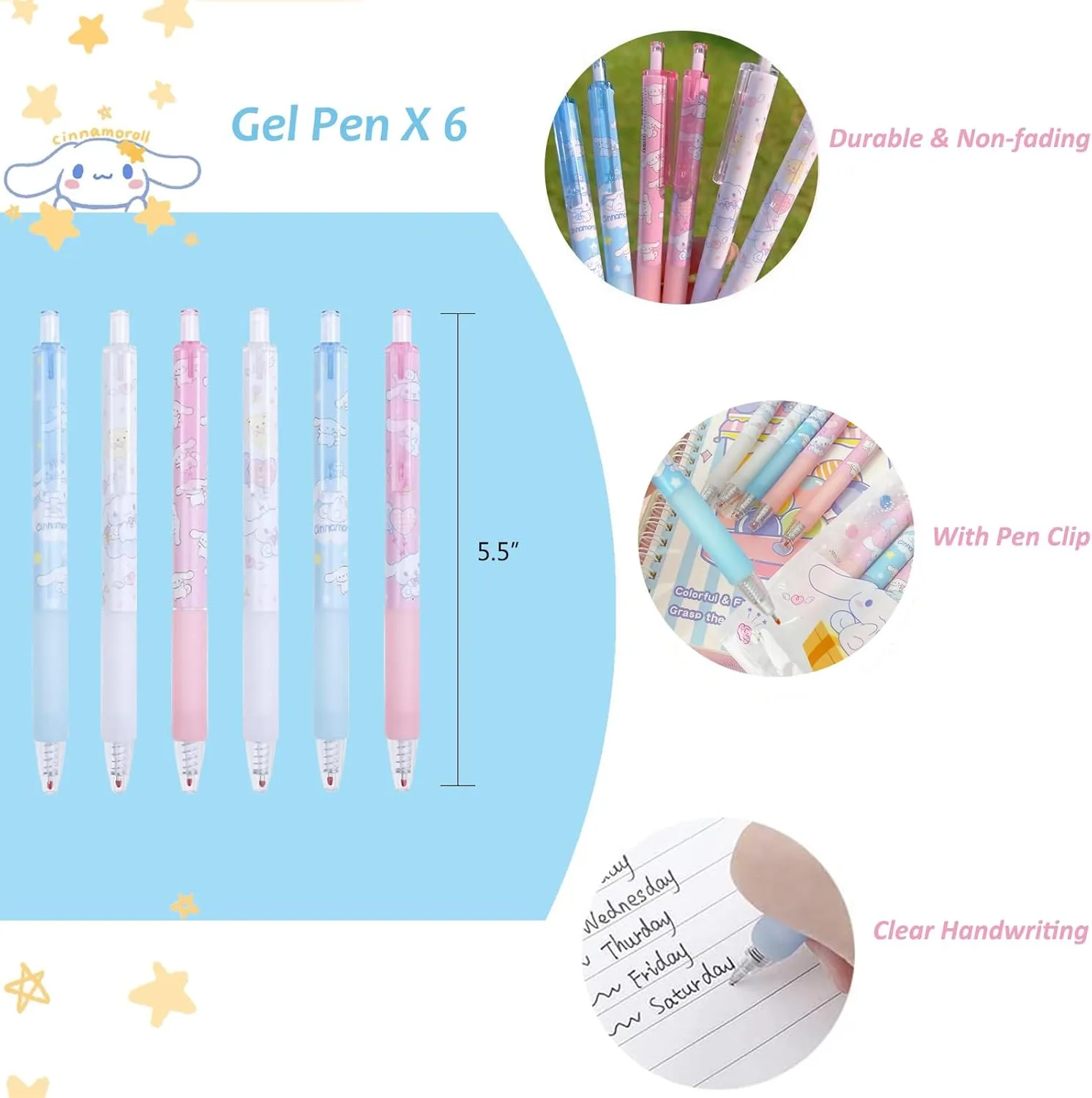 Cinnamoroll School Supplies Anime Stationery Gift Set Includs Pencil Case Pens Stickers Badge Pins Keychain Lanyard with ID Card Holder Ruler Sticky Note Paper Phone Holder Gift Bag for Girls (Blue)