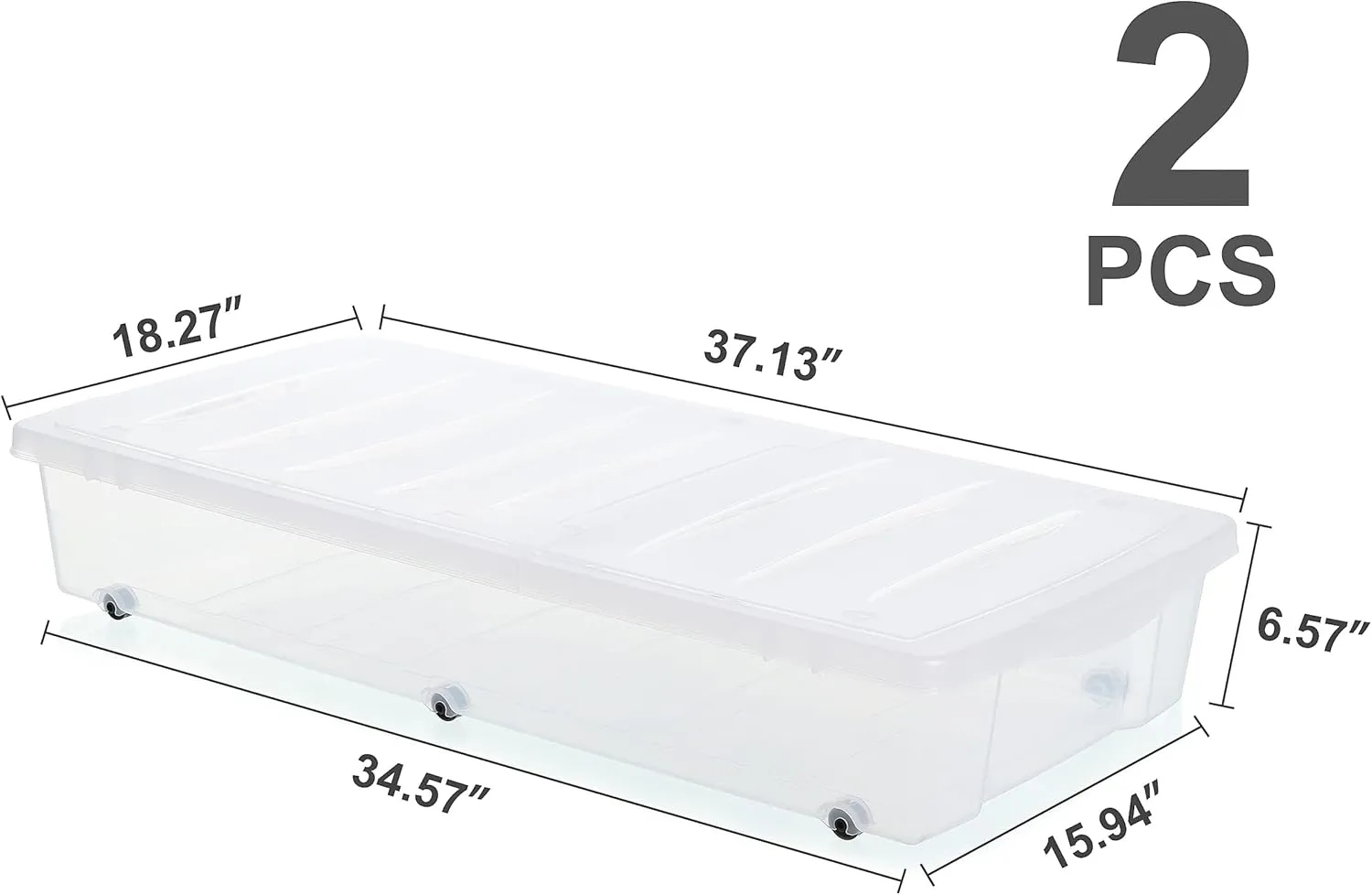 Citylife 2 Packs 57 QT Plastic Under Bed Storage Bins with Double-opening Lids Clear Underbed Storage Containers with Wheels for Organizing Shoes, Blankets, Clothes