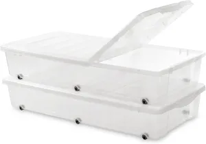 Citylife 2 Packs 57 QT Plastic Under Bed Storage Bins with Double-opening Lids Clear Underbed Storage Containers with Wheels for Organizing Shoes, Blankets, Clothes