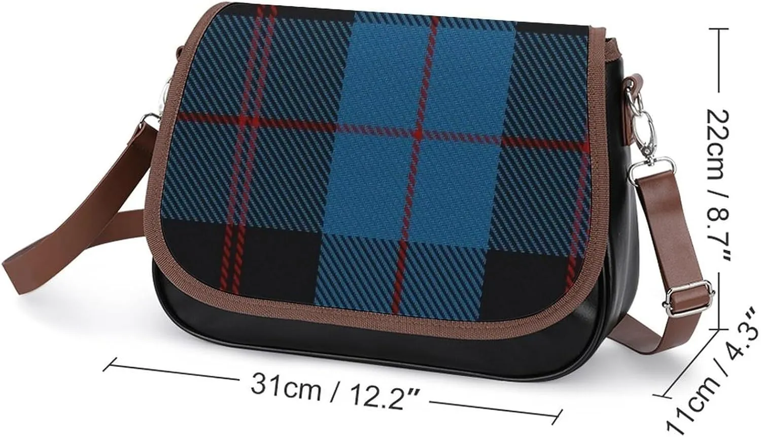Clan Stevenson Tartan Leather Decorative Crossbody Strap Backpack, Large Capacity Shoulder Bag