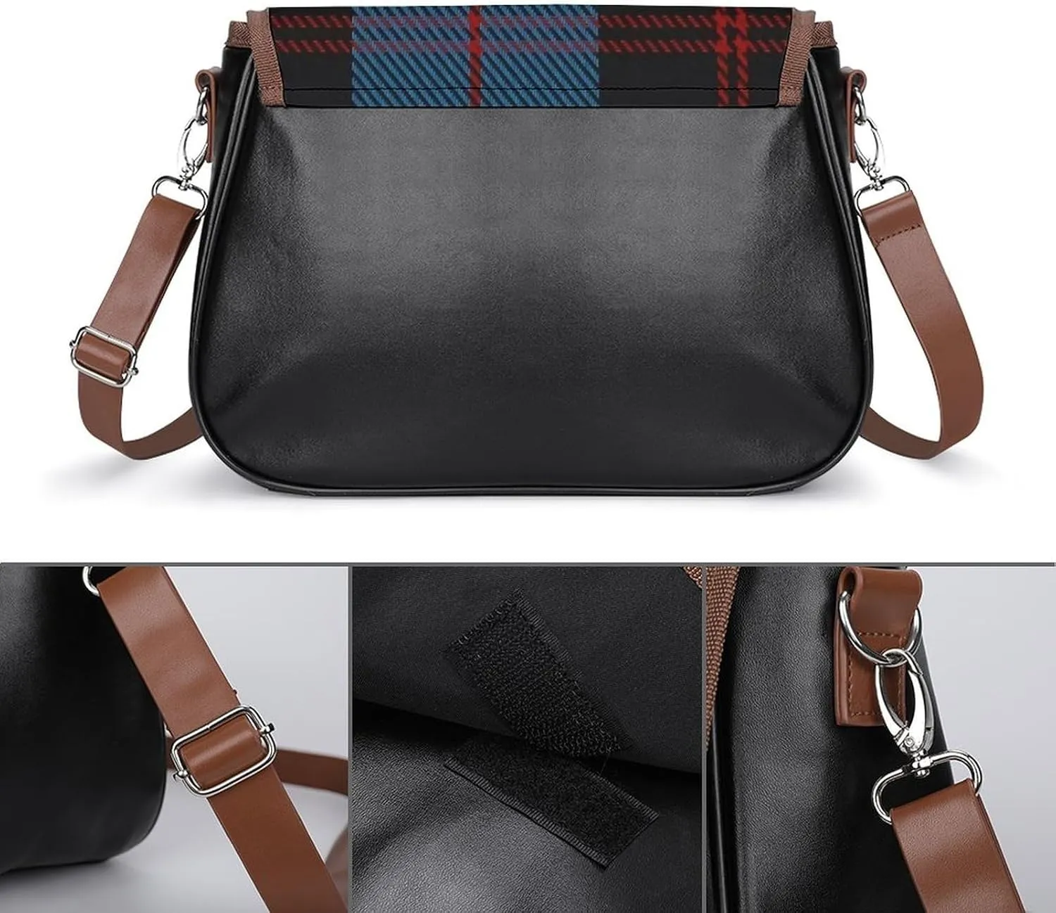 Clan Stevenson Tartan Leather Decorative Crossbody Strap Backpack, Large Capacity Shoulder Bag