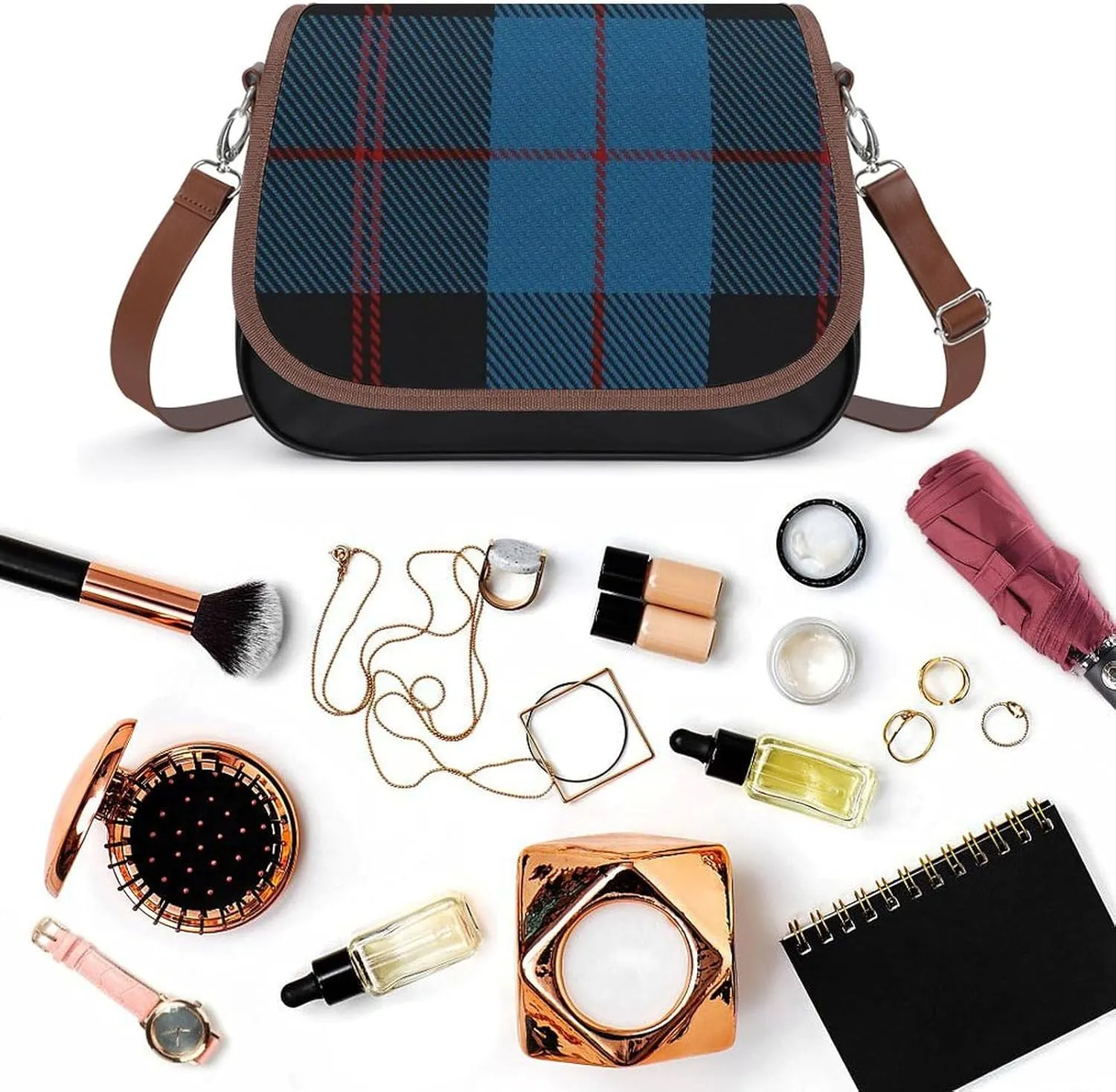 Clan Stevenson Tartan Leather Decorative Crossbody Strap Backpack, Large Capacity Shoulder Bag
