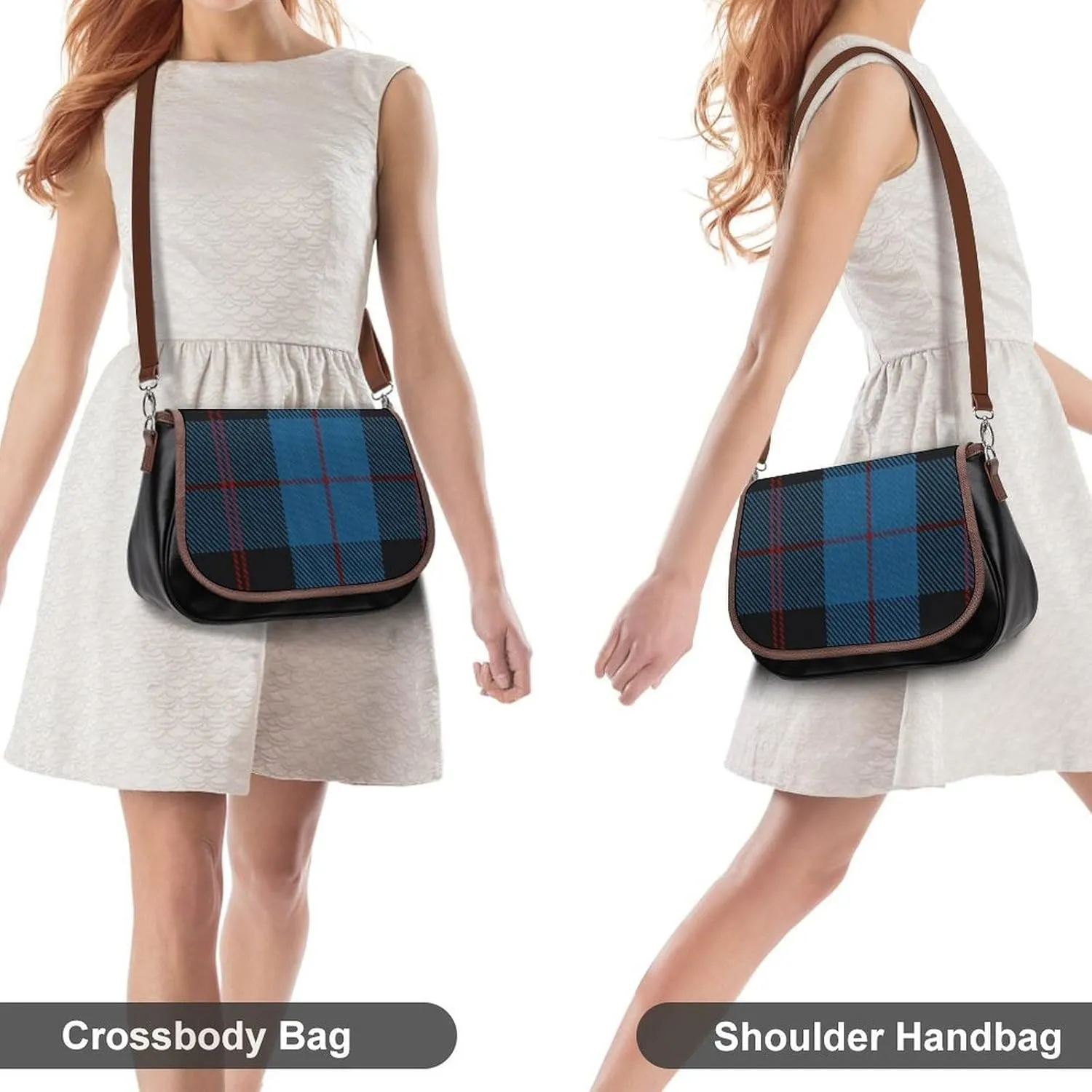 Clan Stevenson Tartan Leather Decorative Crossbody Strap Backpack, Large Capacity Shoulder Bag