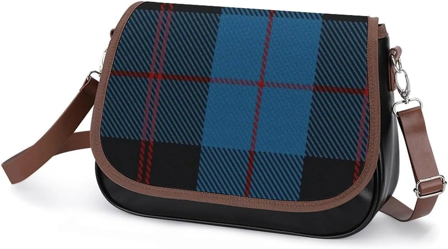 Clan Stevenson Tartan Leather Decorative Crossbody Strap Backpack, Large Capacity Shoulder Bag