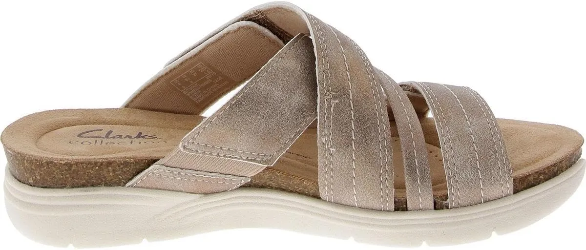 Clarks Womens April Willow Faux Leather Strappy Slide Sandals