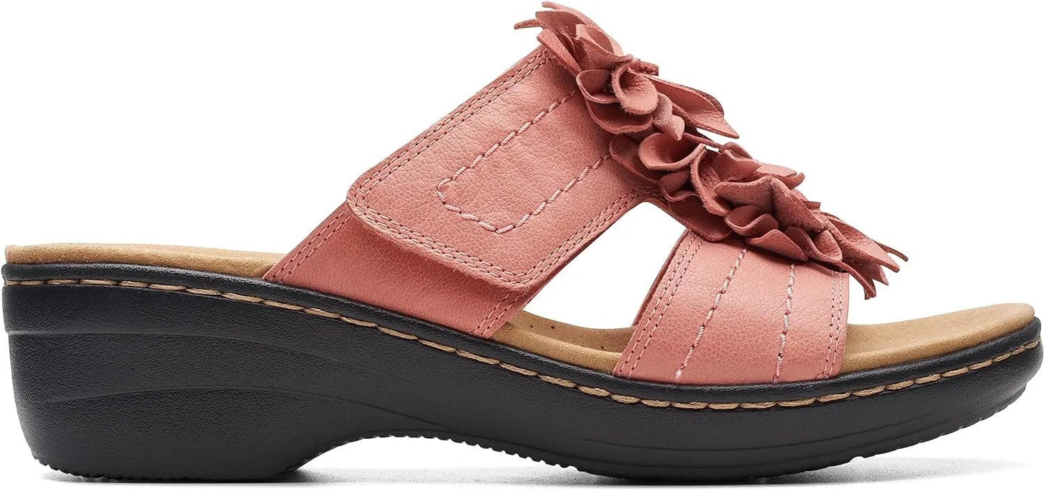 Clarks Women's Merliah Raelyn Slide Sandal, Coral Leather, 10 Narrow