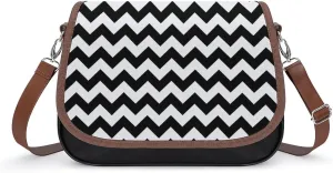 Classic Black White Chevron Zigzag Pattern Women's Shoulder Bag, Handbag, Crossbody Bag