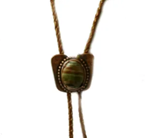 Classic Western Cowboy Slide Set with a Piece of Epidote Jasper with Indian Sun Leather Cord and Copper Tone Tips