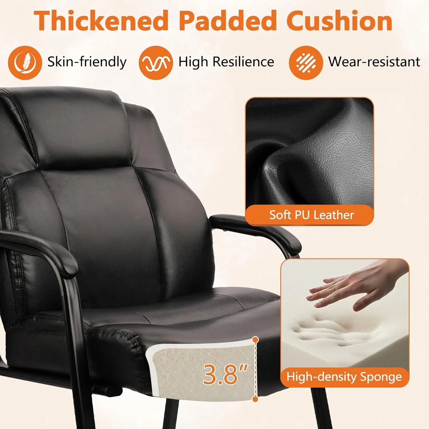 CLATINA Big & Tall 500 lb. Guest Chair, Leather Reception Chairs with Padded Arm Rest for Waiting Room Office Home and Meeting Conference-Black